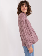 Fialový dámsky sveter s káblami