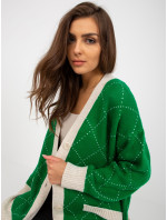 Zelený voľný sveter so vzorom RUE PARIS
