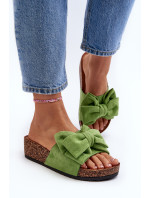 Dámske korkové papuče na platforme s mašľou, zelené Tarena