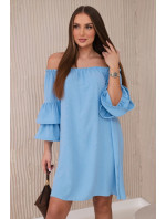 Španielske šaty s volánmi na rukáve modré