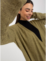 Khaki krátky asymetrický sveter bez zapínania