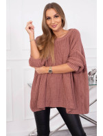 Široký oversize sveter tmavo ružový