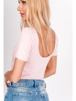 Jednofarebné dámske tričko s výstrihom na chrbte - ružové,