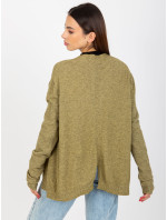Khaki krátky asymetrický sveter bez zapínania