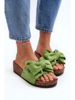 Dámske korkové papuče na platforme s mašľou, zelené Tarena