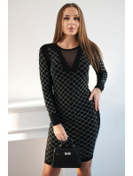 Pletené šaty s ozdobným vzorom čiernych zirkónov